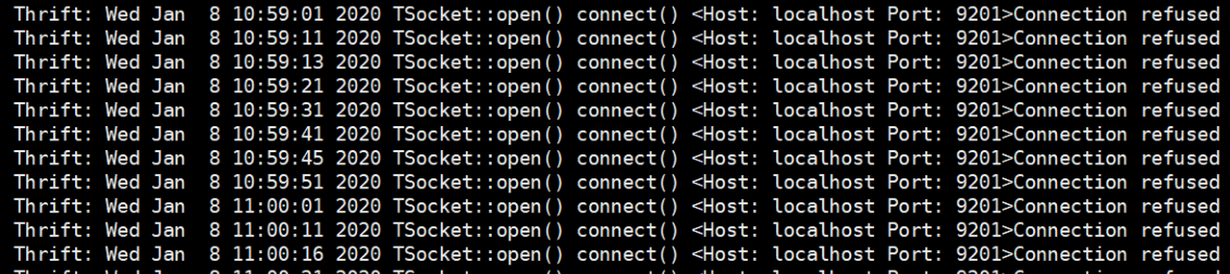 AnyShare-查看 app.log 显示大量重复告警，提示：TSocket__open() connect() _Host_ localhost Port_